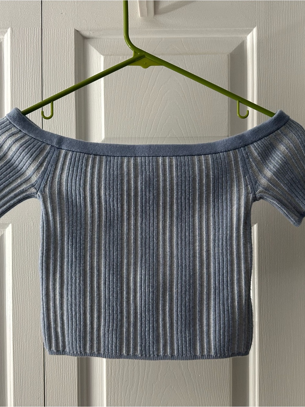 aerie Light Blue Off-the-Shoulder Ribbed Knit Top